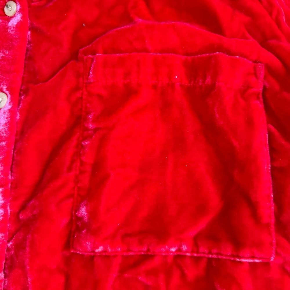 Anthropologie PILCRO Red Shirt Crushed Velvet Top Blouse Long Puff Sleeves XL - Picture 13 of 15